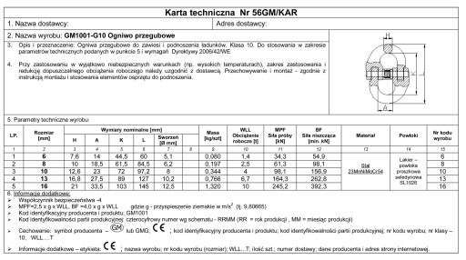 ШАРНИРНАЯ ТЯГА 13 мм КЛАСС 10 WLL 6,7 Т / СЕРТИФИКАТ