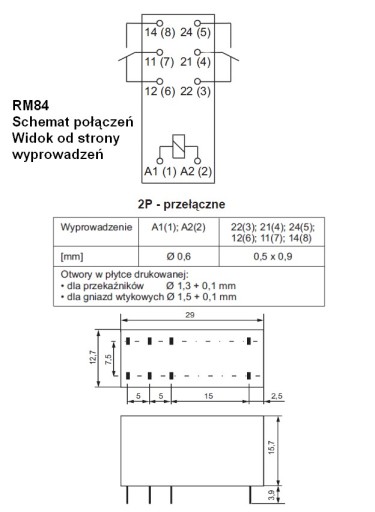 RELPOL RM84 СИЛОВОЕ РЕЛЕ 12В постоянного тока 8А 2П JQX-115F