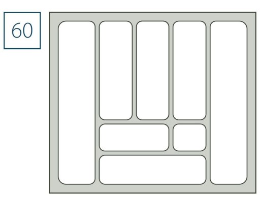 Вставка-органайзер для столовых приборов в кухонный ящик 60 см, серый 535х490