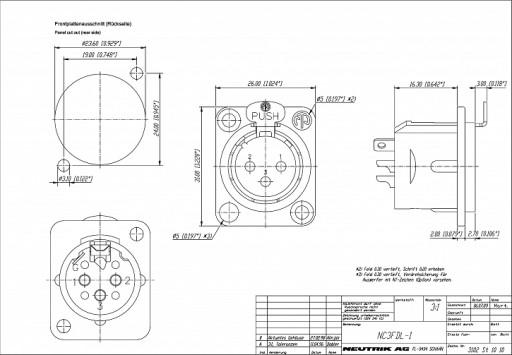 Neutrik NC3FD-L-1 Розетка XLR 3-контактная