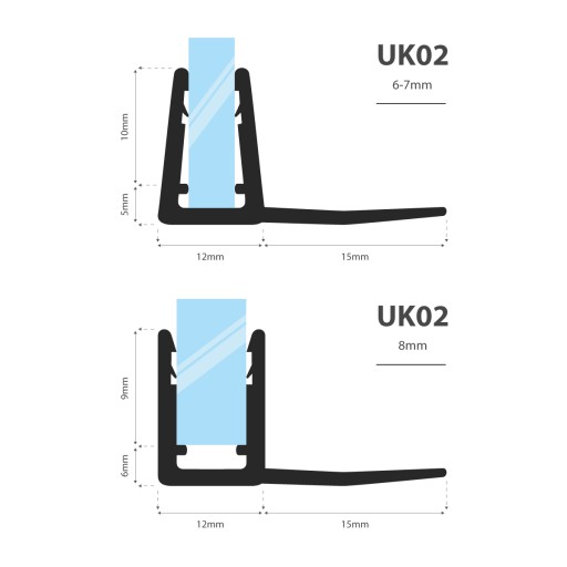 Уплотнитель для душевой кабины 200см 6 7 8 мм UK02