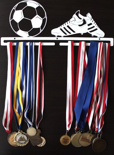 Duży metalowy wieszak na medale PIŁKA NOŻNA PIŁKARZ FOOTBALL MUNDIAL biały