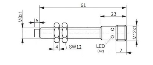 Индуктивный датчик М8 ПНП (НО) Sn-2, гнездо G12