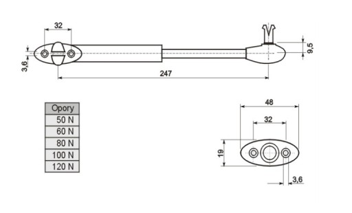 Газлифт, мебельный актуатор 100N REJS QUALITY