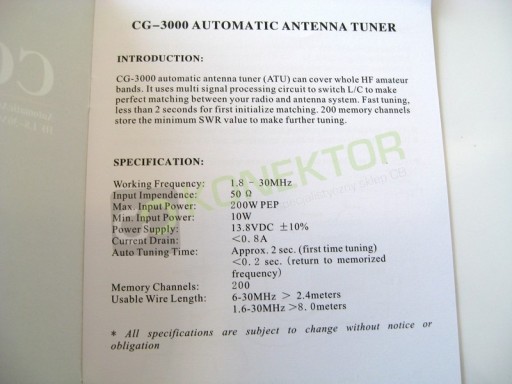 АНТЕННЫЙ БЛОК CG-3000 ATU 1,8–30 МГц ATU