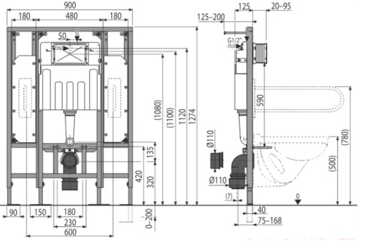 ALCADRAIN Sádromodul AM101/1300H рамка скрытого монтажа 1215x900x125мм