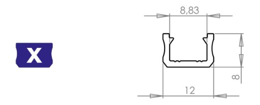 Алюминиевый профиль Narrow SLIM 12мм Черный тип X LUMINES для светодиодных лент - 1 метр