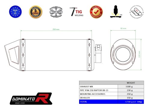 выхлоп DOMINATOR MX YAMAHA YFM 250 RAPTOR 08-13