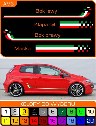 Комплект наклеек FIAT ITALIA - БОКОВИНЫ, КАПОТ, КРАН