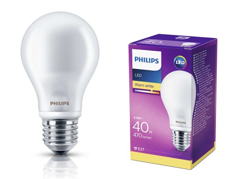 СВЕТОДИОДНАЯ ЛАМПОЧКА E27 4,5 Вт (40 Вт) 470 лм ТЕПЛАЯ PHILIPS