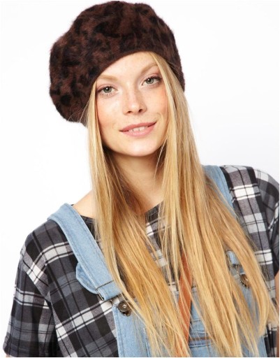 ASOS czapka beret angora leopard one size