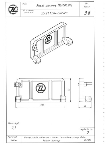 Zębiec ruszt pion. z zapadką do pieca KMW 16kW 261