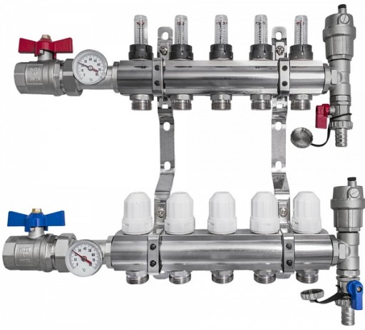 РАСПРЕДЕЛИТЕЛЬ для теплого пола + термометры NORDIC, 5 контуров