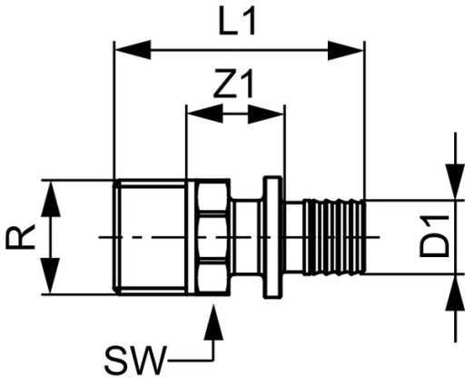 TECE УНИВЕРСАЛЬНЫЙ ЛАТУННЫЙ СОЕДИНИТЕЛЬ GZ 16x1/2''