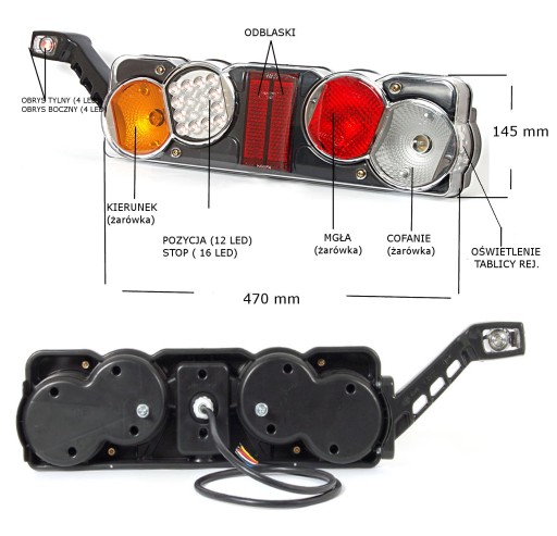 LED / Żar Lampa Tylna TIR 24V Prawa Waś nr 374