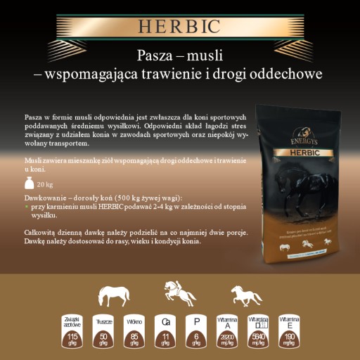 КОРМ ДЛЯ ЛОШАДЕЙ Energys HERBIC Мюсли 20кг