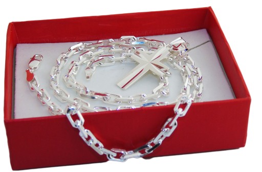 Diamentowany Srebrny Łańcuch Ankier + Krzyż 36g