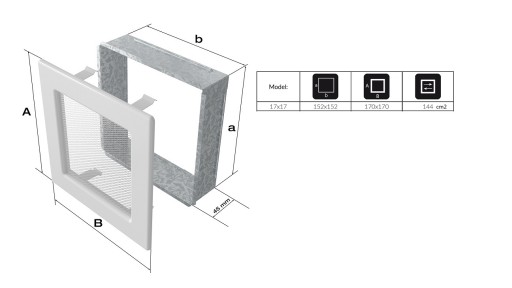 @ ВЕНТИЛЯЦИОННАЯ РЕШЕТКА КАМИНА 17х17 7 цветов