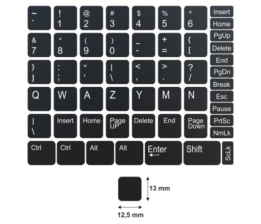 Naklejki na klawiaturę 12,5x13mm UV - 10x komplet