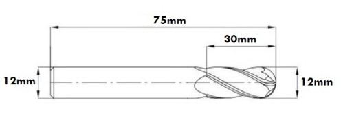 ТВЕРДОСПЛАВНАЯ ФРЕЗА 12x30x12x75 мм 45 футов 2F HRC45