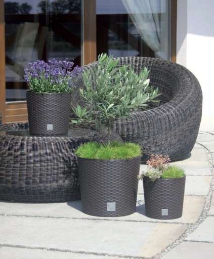 Doniczka + wkład RATTAN 25 x h23cm Biała Osłonka