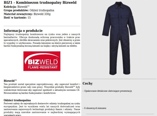 PORTWEST HIT STRONG СВАРОЧНЫЙ КОСТЮМ BIZ1 XL