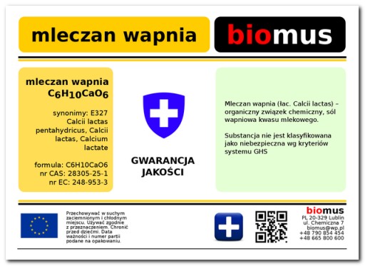 ЛАКТАТ КАЛЬЦИЯ чистый Calazoon 500г БИОМУС