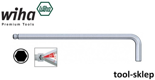 Длинный угловой шестигранный ключ, шаровая головка 2,5 мм Wiha