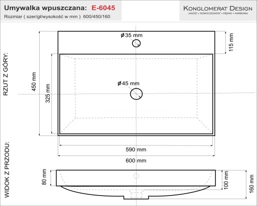 Эксклюзивный умывальник ЭЛИТА 60х45 НаноШ встраиваемый