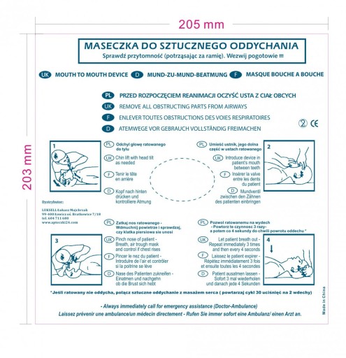 Maseczka ustnik do sztucznego oddychania M1