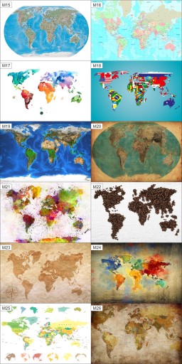 Картинка карта мира на польском языке, подборка узоров 120х80.