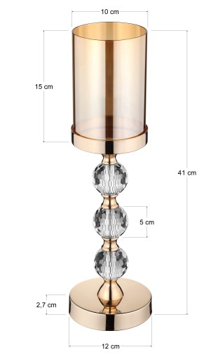 Гламурный стеклянный подсвечник-фонарь с 3 кристаллами. Золото