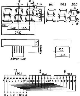 ART LED 3 DIGITS 0,56 дюйма = 14 мм УЛЬТРА-ЖЕЛТЫЙ КАТОД