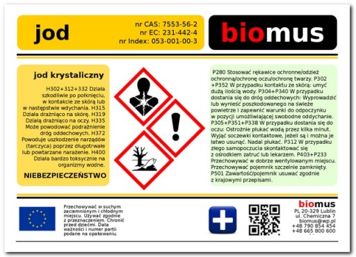 Biomus Krystalline йод 25G Pure йод Лугол