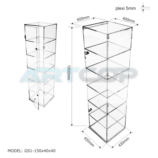 Gablota Wolnostojąca 150x40x40cm, Witryna z PLEXI