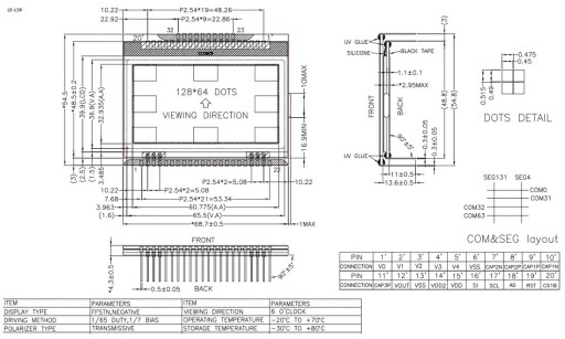 ART LCD 128x64-CF COG LED Белый/Синий 3 В ST7565R