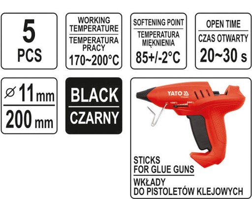 ГОРЯЧИЙ КЛЕЙ 11,2х200ММ 5ШТ ЧЕРНОГО ЦВЕТА YT-