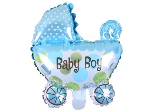 Balon foliowy WÓZEK błękitny Baby Shower duży 35cm