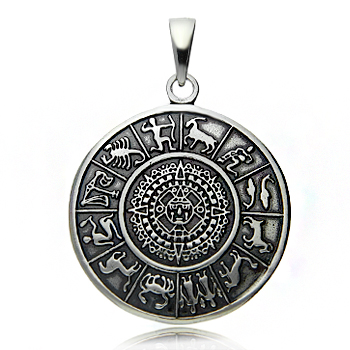 ZAWIESZKA SREBRNA AMULET TALIZMAN KALENDARZ AZTECKI ZODIAKI SREBRO 925