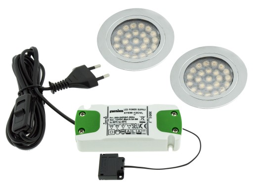 Kpl 2x ROUND LED 1,8W 12V oczko sufitowe+zasilacz