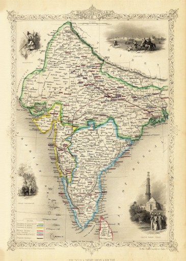 INDIE Delhi Lahaur mapa ilustrowana Tallis 1851 r