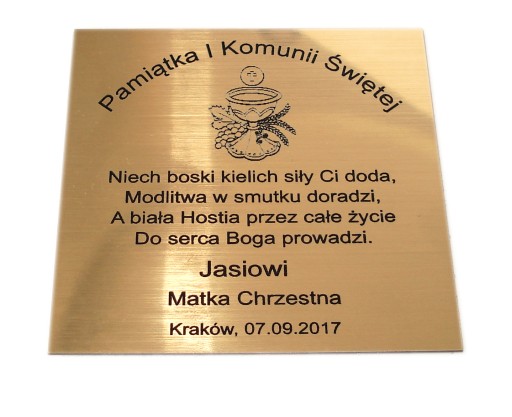 Tabliczka 8x8 cm do naklejenia Komunia GRAWER