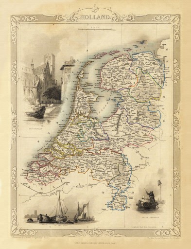 HOLANDIA Rotterdam mapa ilustrowana Tallis 1851 r.