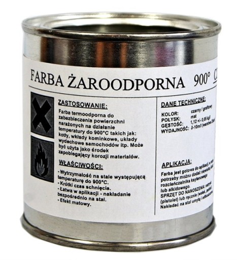 FARBA LAKIER ŻAROODPORNA DO KOMINKÓW 0,5L TRWAŁA