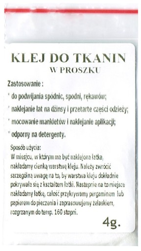 KLEJ w PROSZKU do PODKLEJANIA TKANIN ŻELAZKIEM