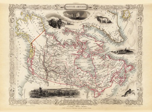 KANADA Montreal mapa ilustrowana 1851 r. płótno