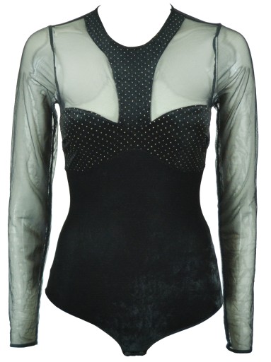 TEZENIS calzedonia body czarne siatka welurowe S