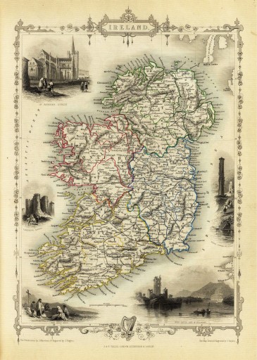 IRLANDIA Dublin Limerick mapa ilustrowana 1851 r.