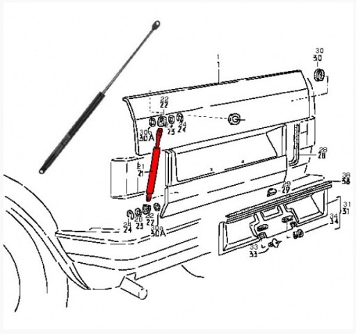 Siłownik teleskop tylnej klapy GOLF mk1 CABRIOLET