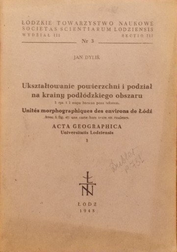 J. Dylik UKSZTAŁTOWANIE POWIERZCHNI I PODZIAŁ NA K